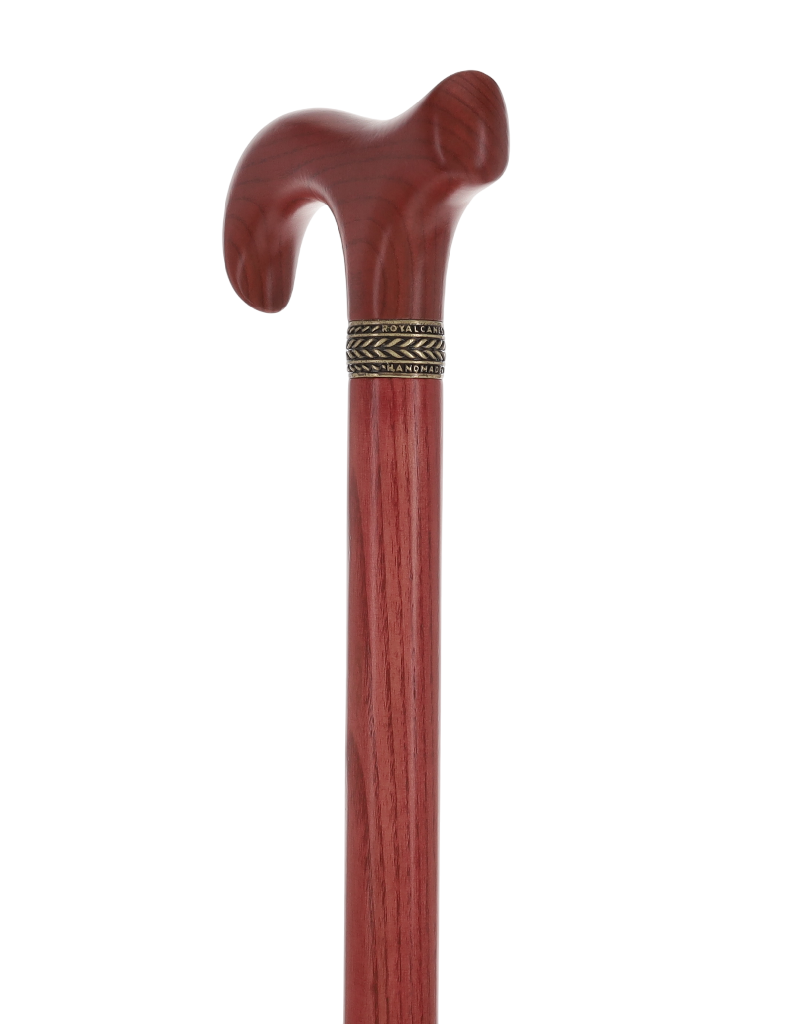 Striking Mahogany Red Derby Cane: Premium Natural Ash Wood w/ Pewter Collar