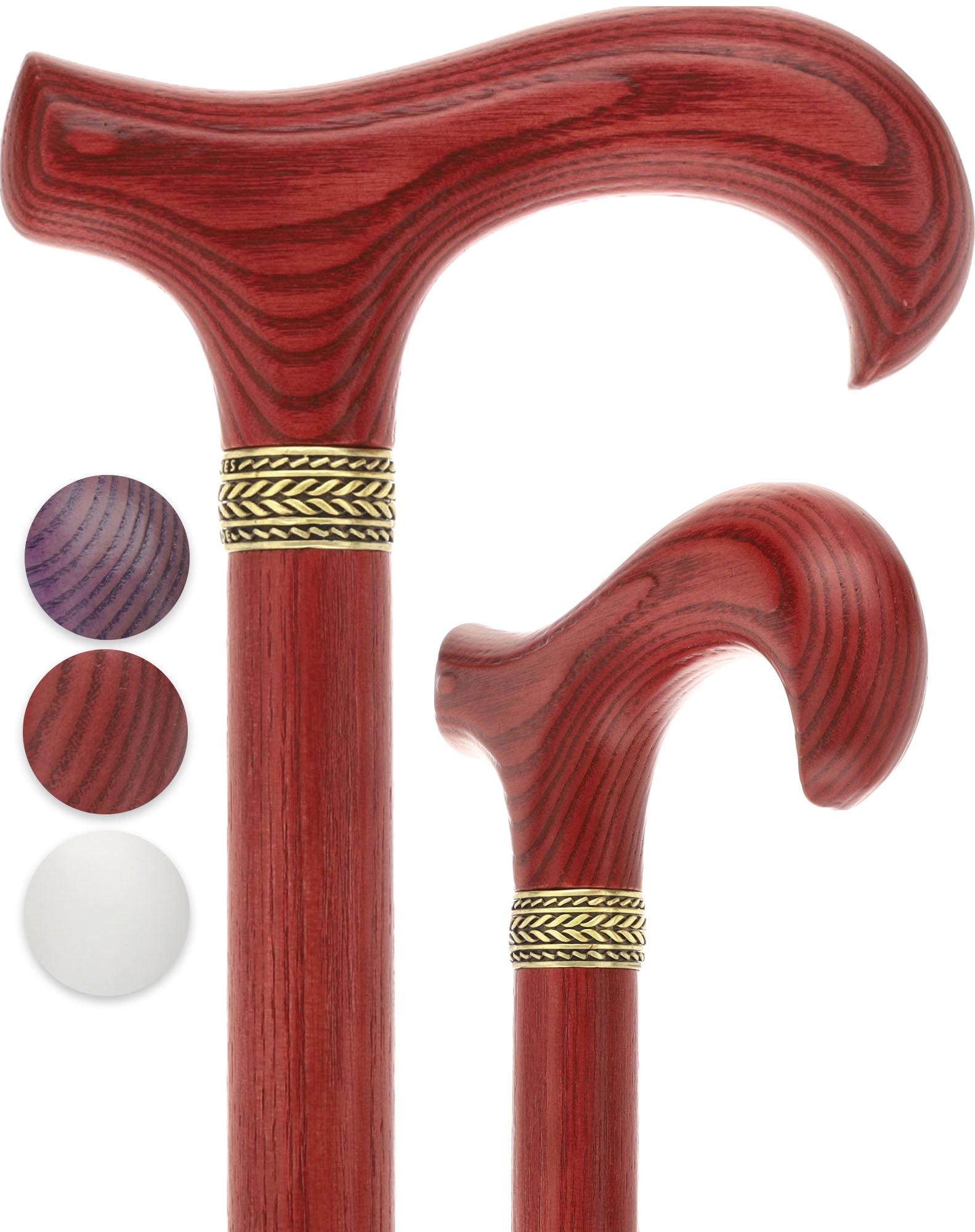 Super Strong Derby Handle Cane - Ash Wood, Pewter Wheat Collar, Matching Stain, 3 Color Options