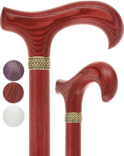 Super Strong Derby Handle Cane - Ash Wood, Pewter Wheat Collar, Matching Stain, 3 Color Options