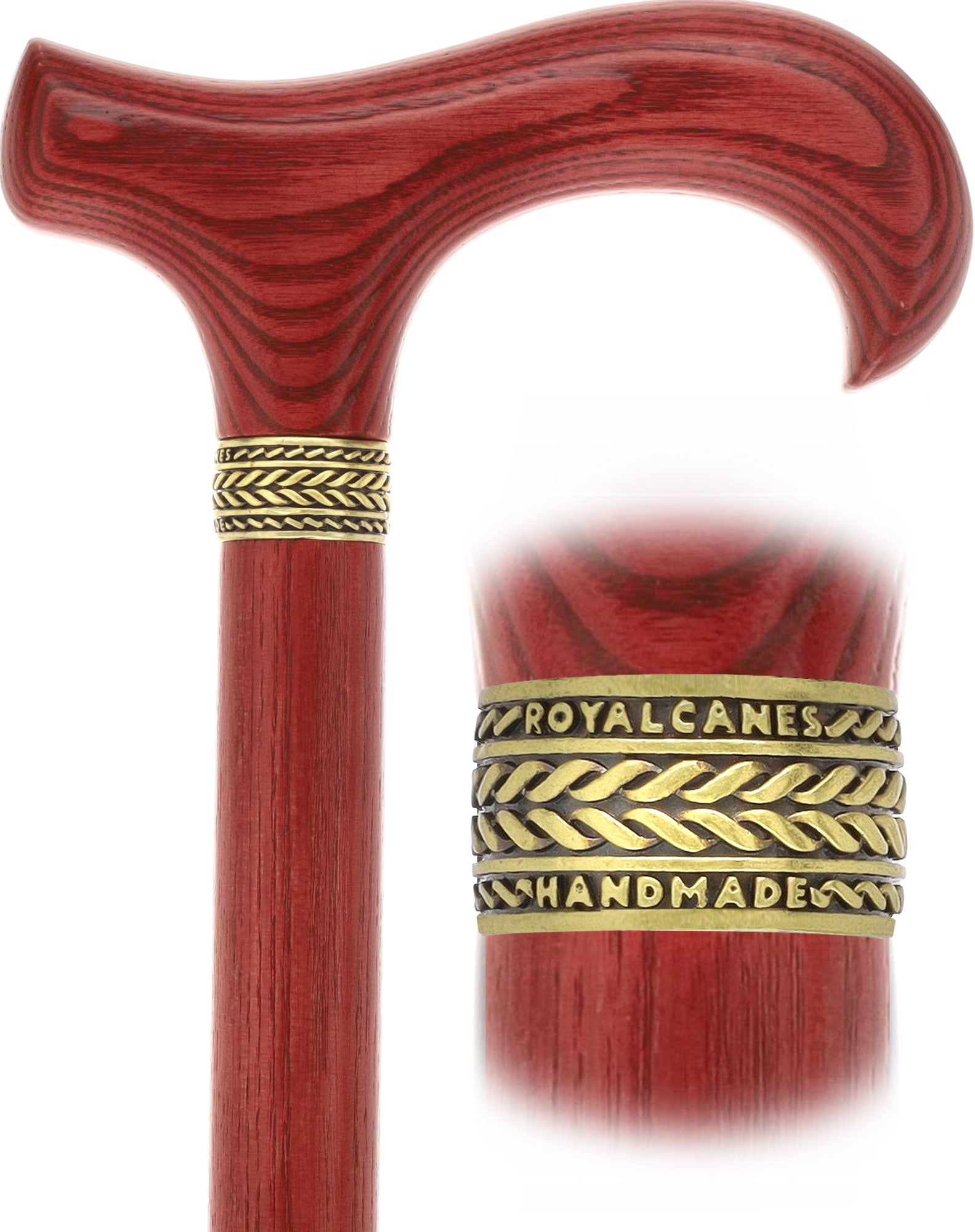 Super Strong Derby Handle Cane - Ash Wood, Pewter Wheat Collar, Matching Stain, 3 Color Options