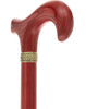 Striking Mahogany Red Derby Cane: Premium Natural Ash Wood w/ Pewter Collar