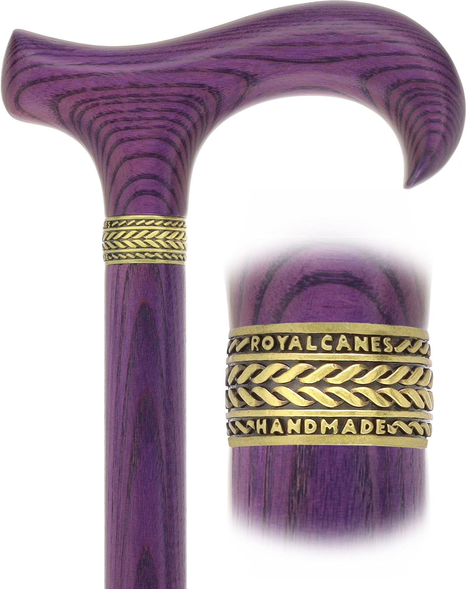 Super Strong Derby Handle Cane - Ash Wood, Pewter Wheat Collar, Matching Stain, 3 Color Options