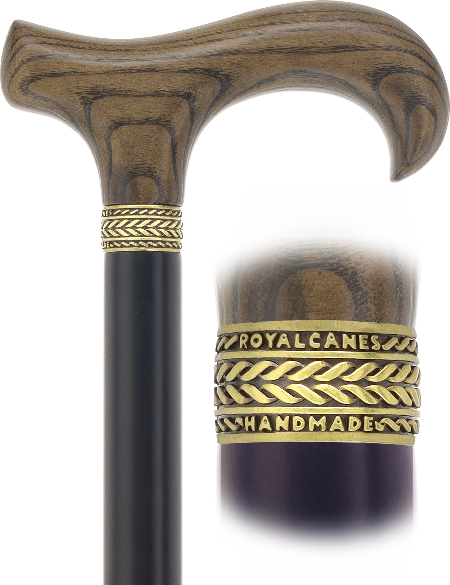 Royal Canes Standard Size Classic Derby: Wood-Stained, Pewter Collar, 6 Color Options
