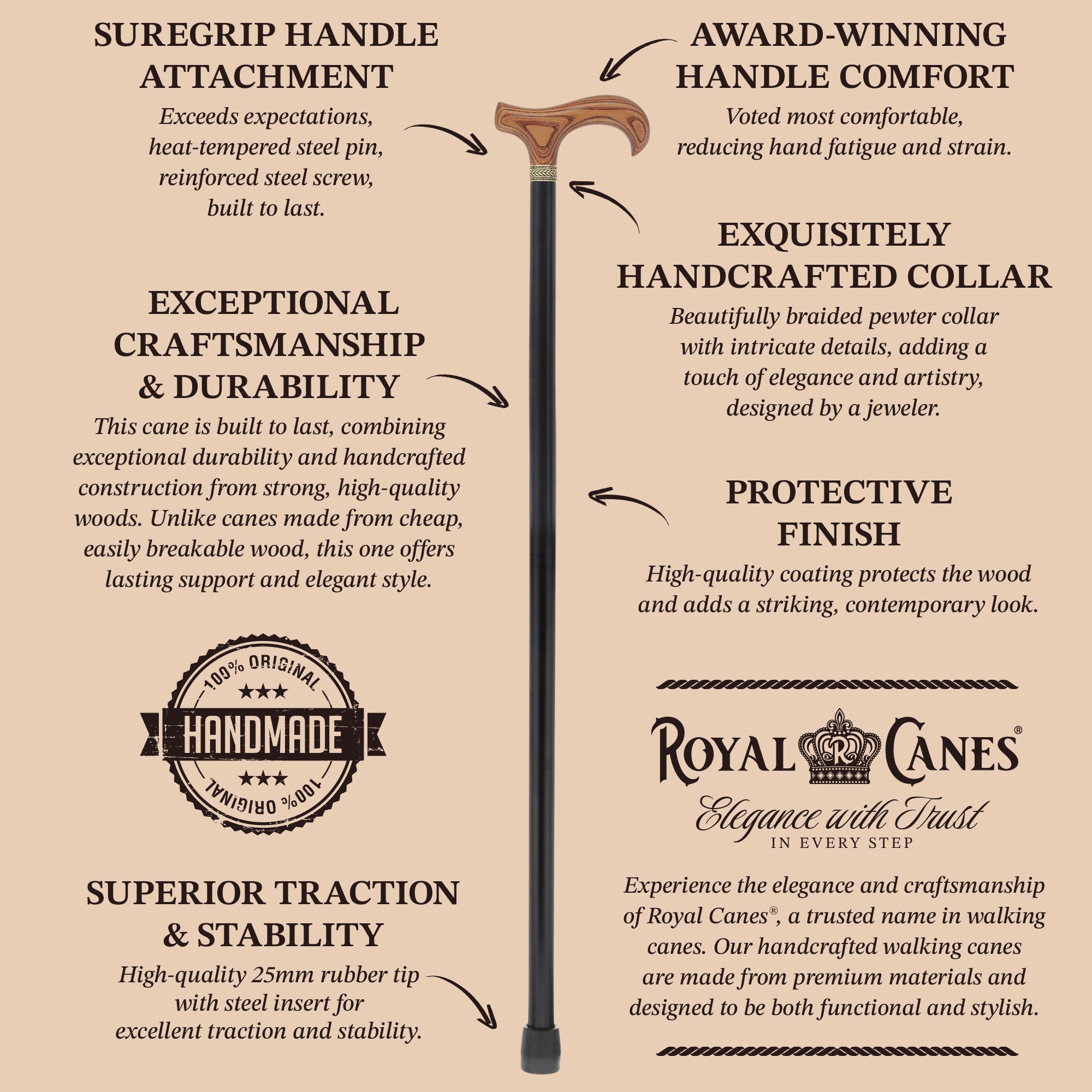 Derby Handle - XL Size - Extra Long & Strong (Expresso, Black, Pewter Collar)