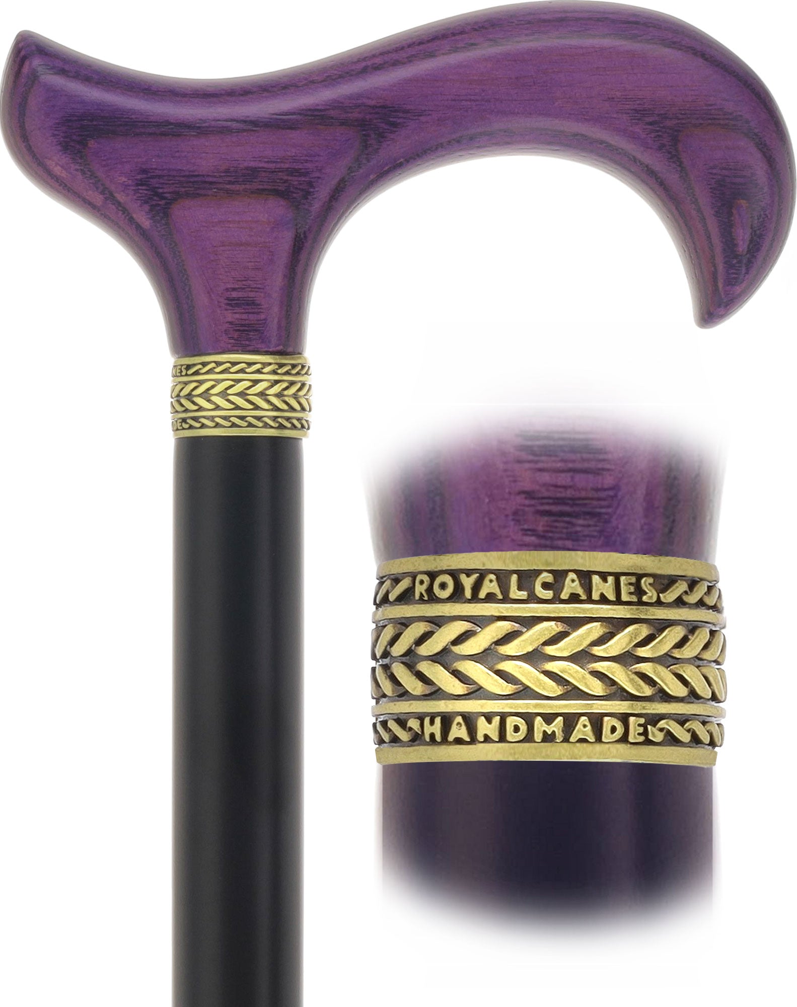 Royal Canes Standard Size Classic Derby: Wood-Stained, Pewter Collar, 6 Color Options