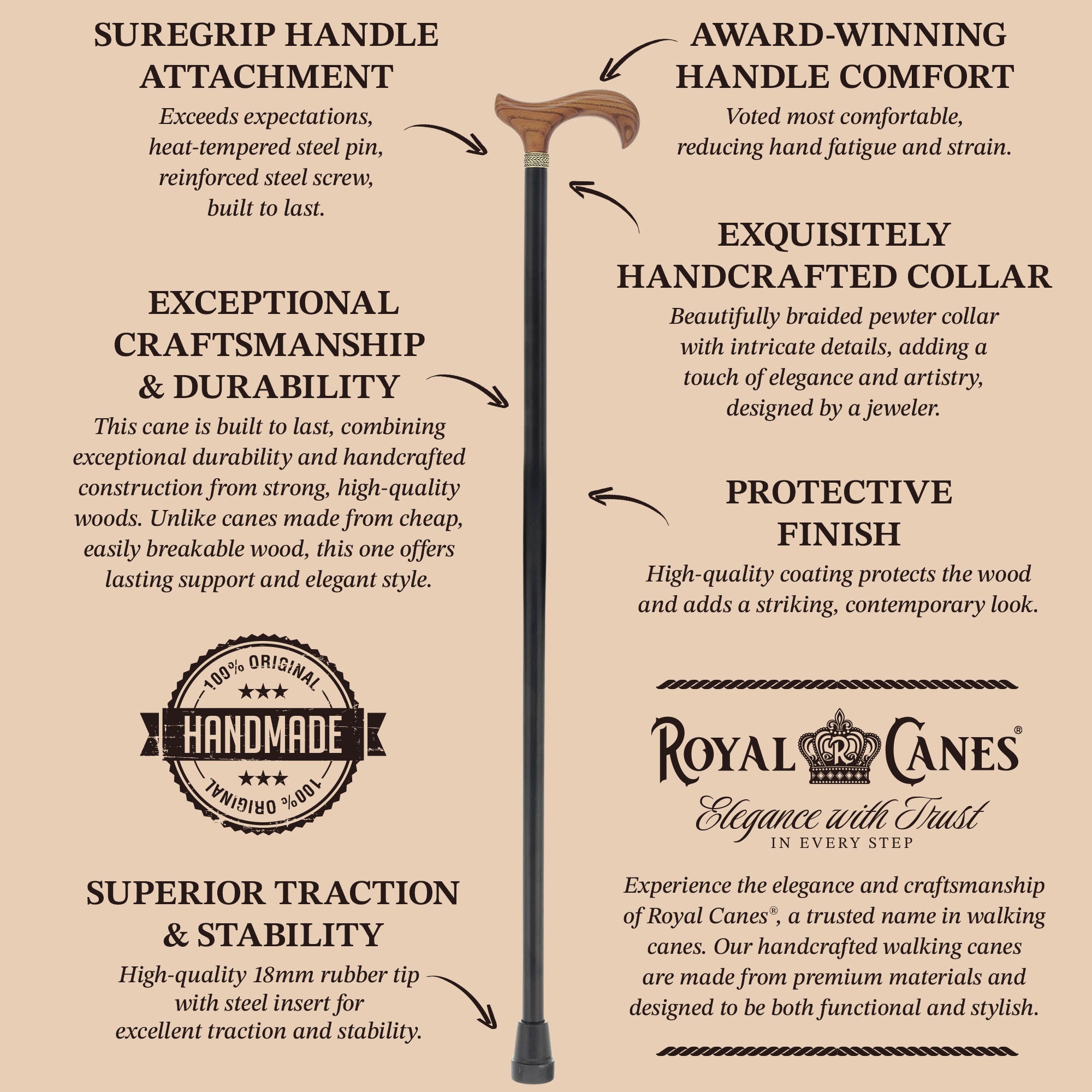 Derby Handle - Standard Size (Expresso Brown, Black, Pewter Collar)