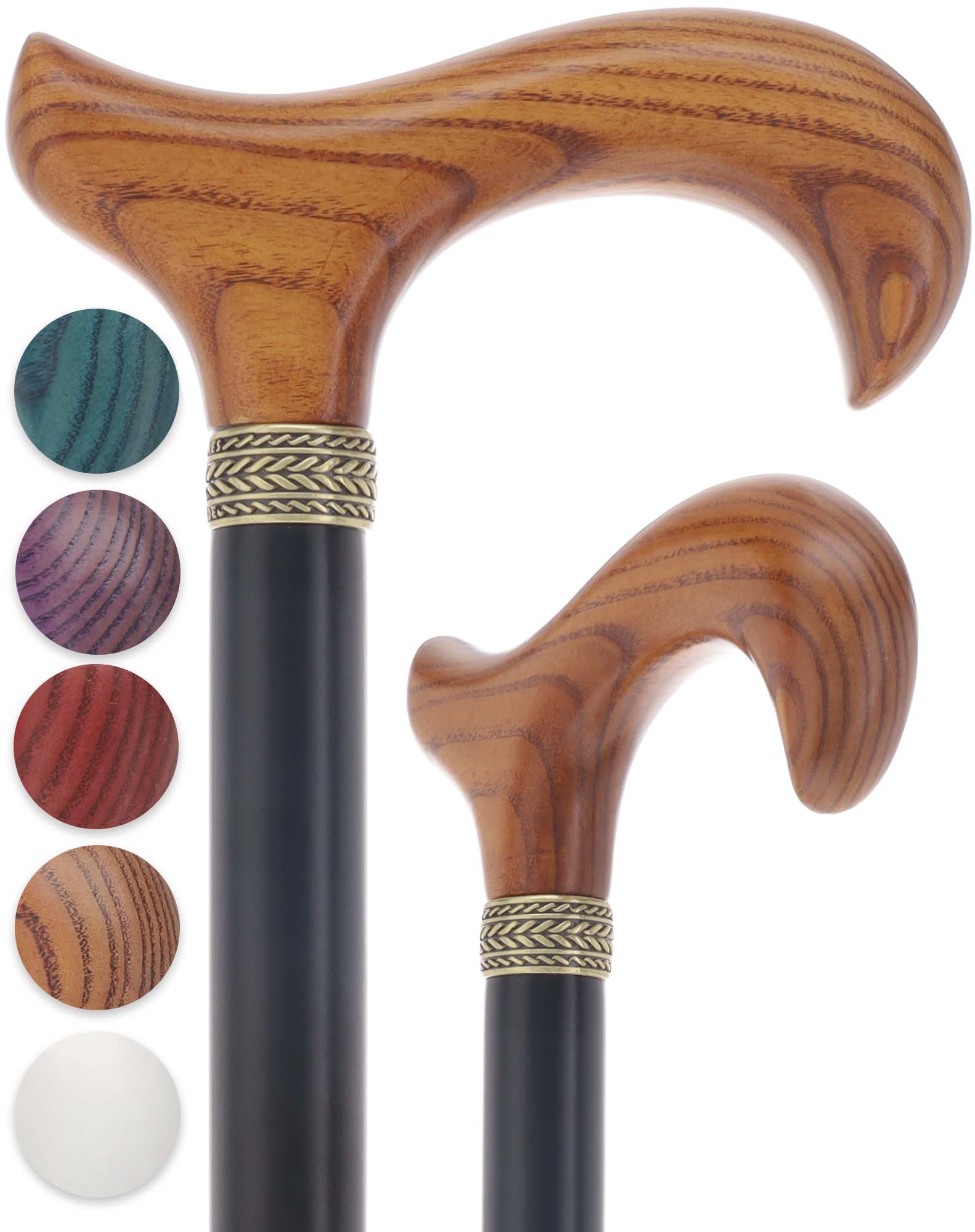 Royal Canes Standard Size Classic Derby: Wood-Stained, Pewter Collar, 6 Color Options