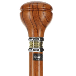Rosewood Flat Top Knob Handle Walking Stick With Rosewood Shaft and Two Tone Collar