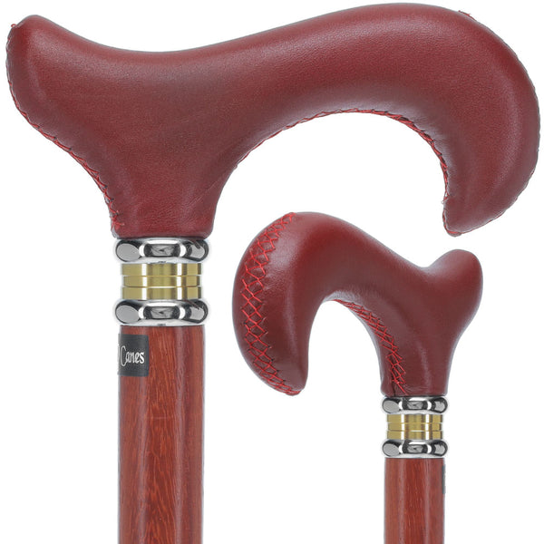 Soft Genuine Leather Red Grip: Red Derby Cane, Padauk Wood Shaft