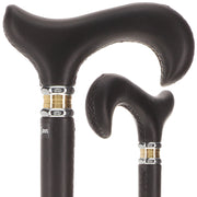 Soft Genuine Leather Grip Black Cane: Leather on Shaft & Handle