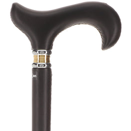 Soft Leather No-Sweat Derby Cane, Black Wrap & Two-Tone Collar