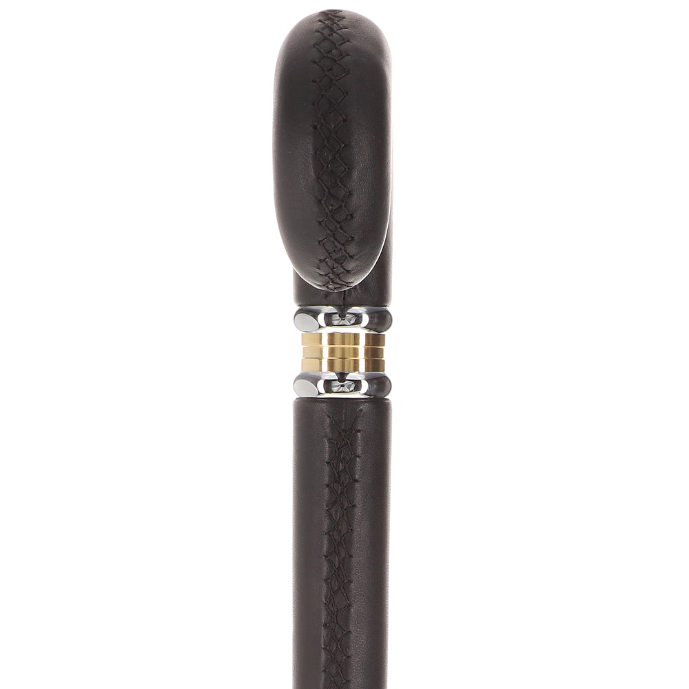 Soft Genuine Leather Grip Black Cane: Leather on Shaft & Handle