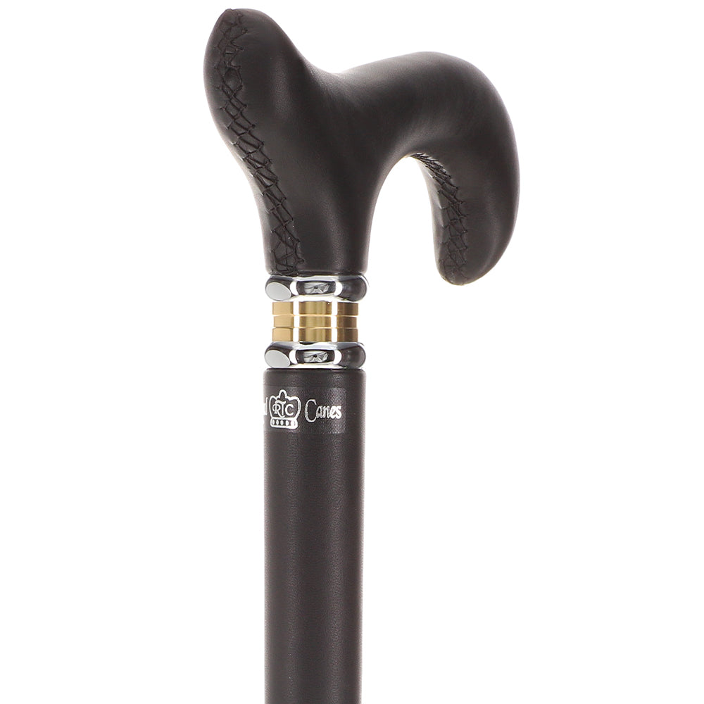 Soft Genuine Leather Grip Black Cane: Leather on Shaft & Handle