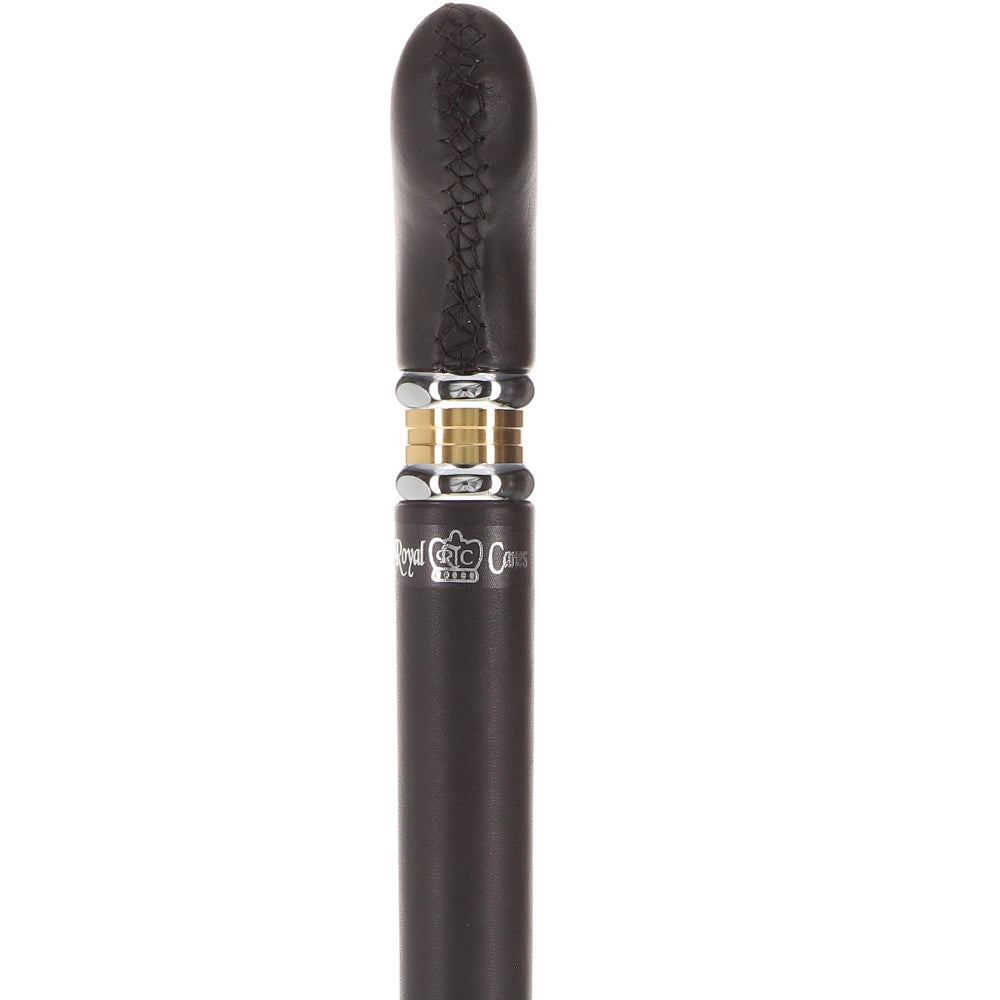 Soft Genuine Leather Grip Black Cane: Leather on Shaft & Handle
