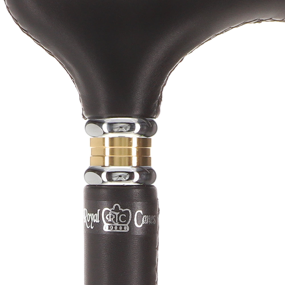 Soft Genuine Leather Grip Black Cane: Leather on Shaft & Handle