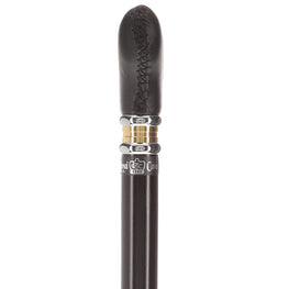 Black Leather Derby Walking Cane With Black Beechwood Shaft and Two-tone Collar