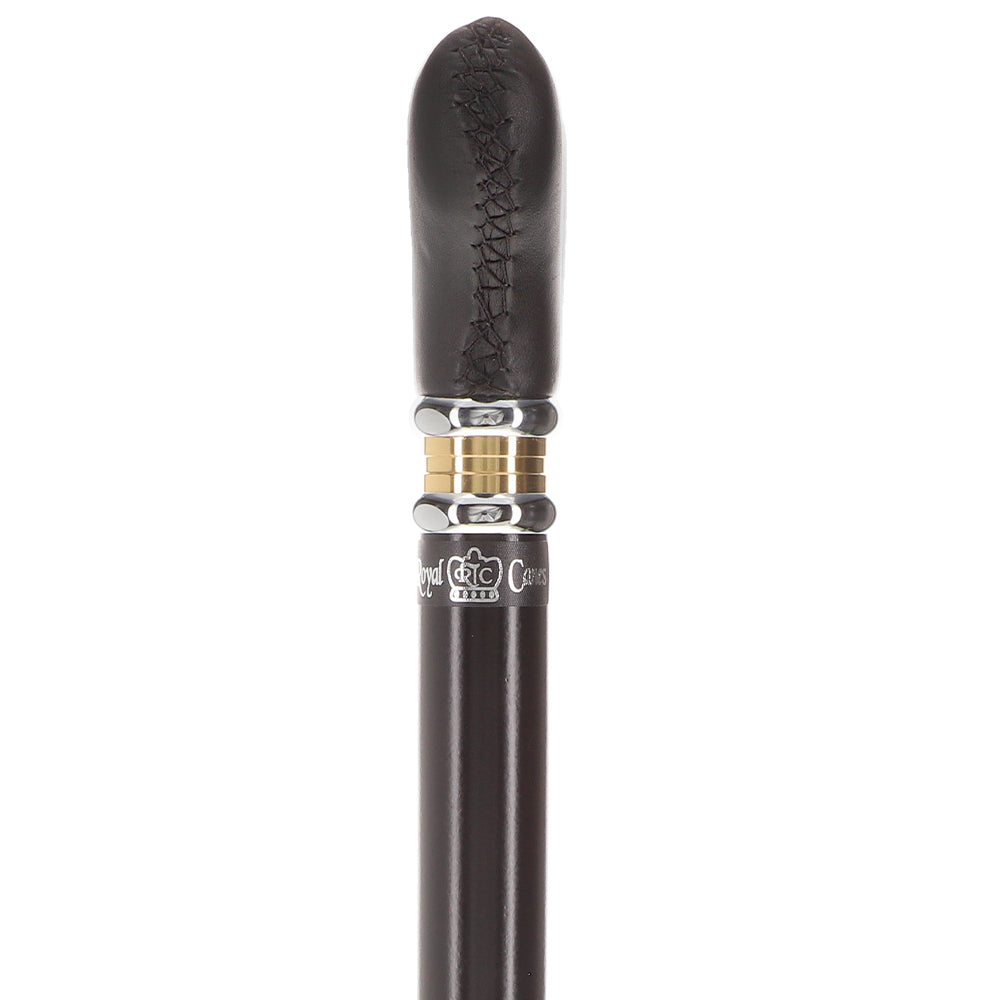 Soft Genuine Leather Grip Derby Cane: Sleek Black Beechwood Shaft