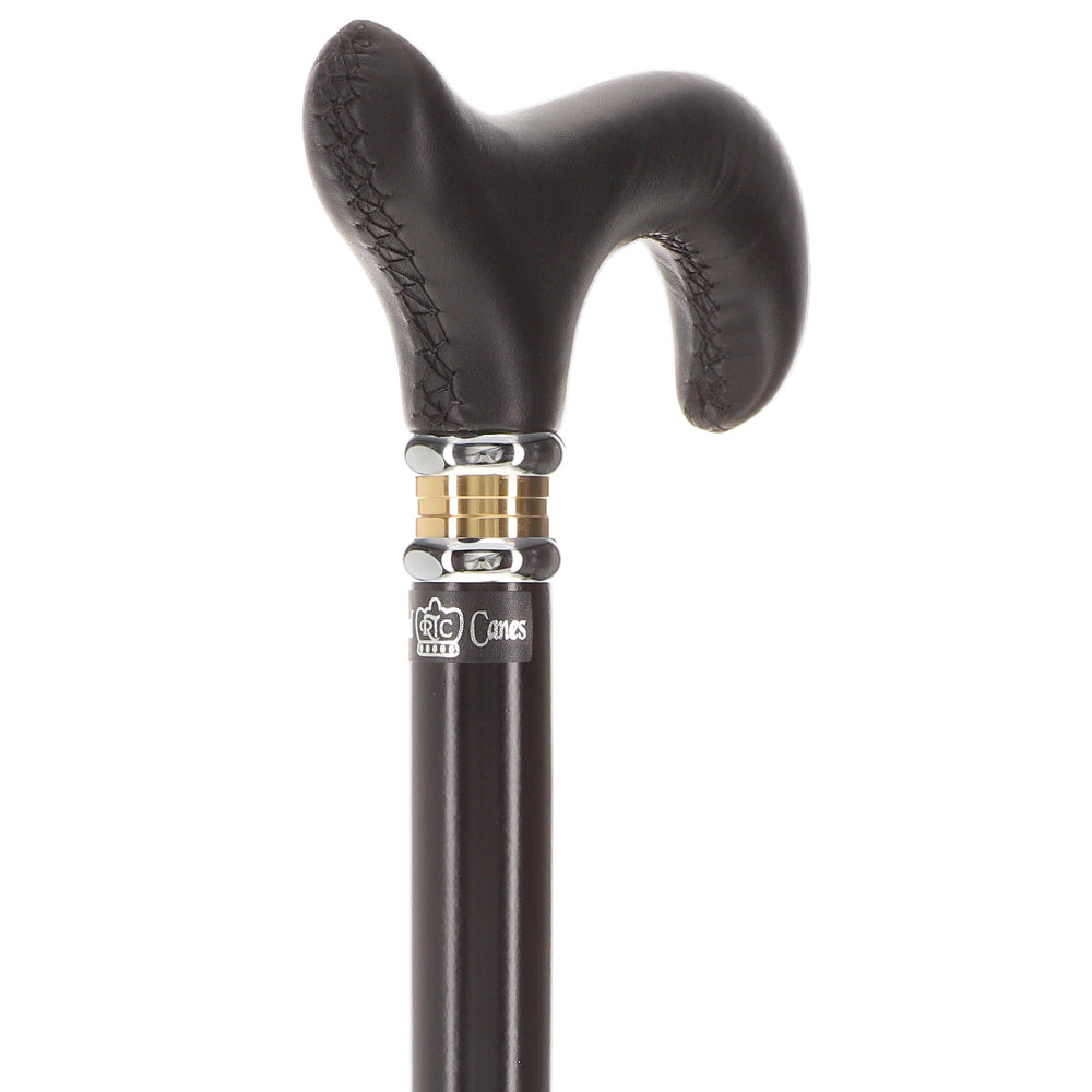 Soft Genuine Leather Grip Derby Cane: Sleek Black Beechwood Shaft