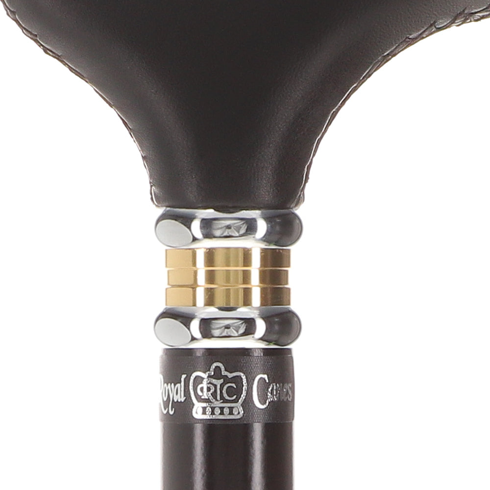 Soft Genuine Leather Grip Derby Cane: Sleek Black Beechwood Shaft