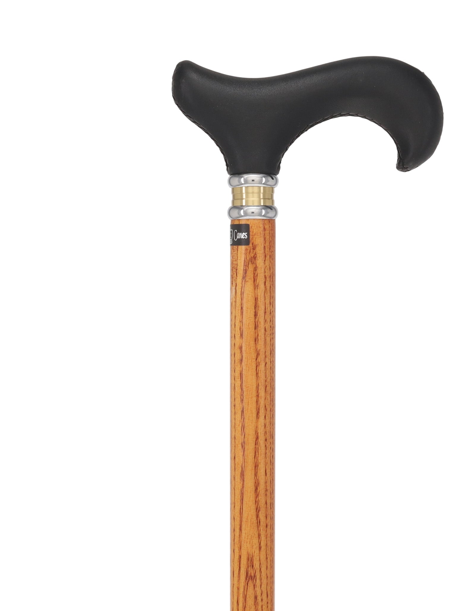 Soft Genuine Leather Grip Derby Cane: Natural Ash Shaft