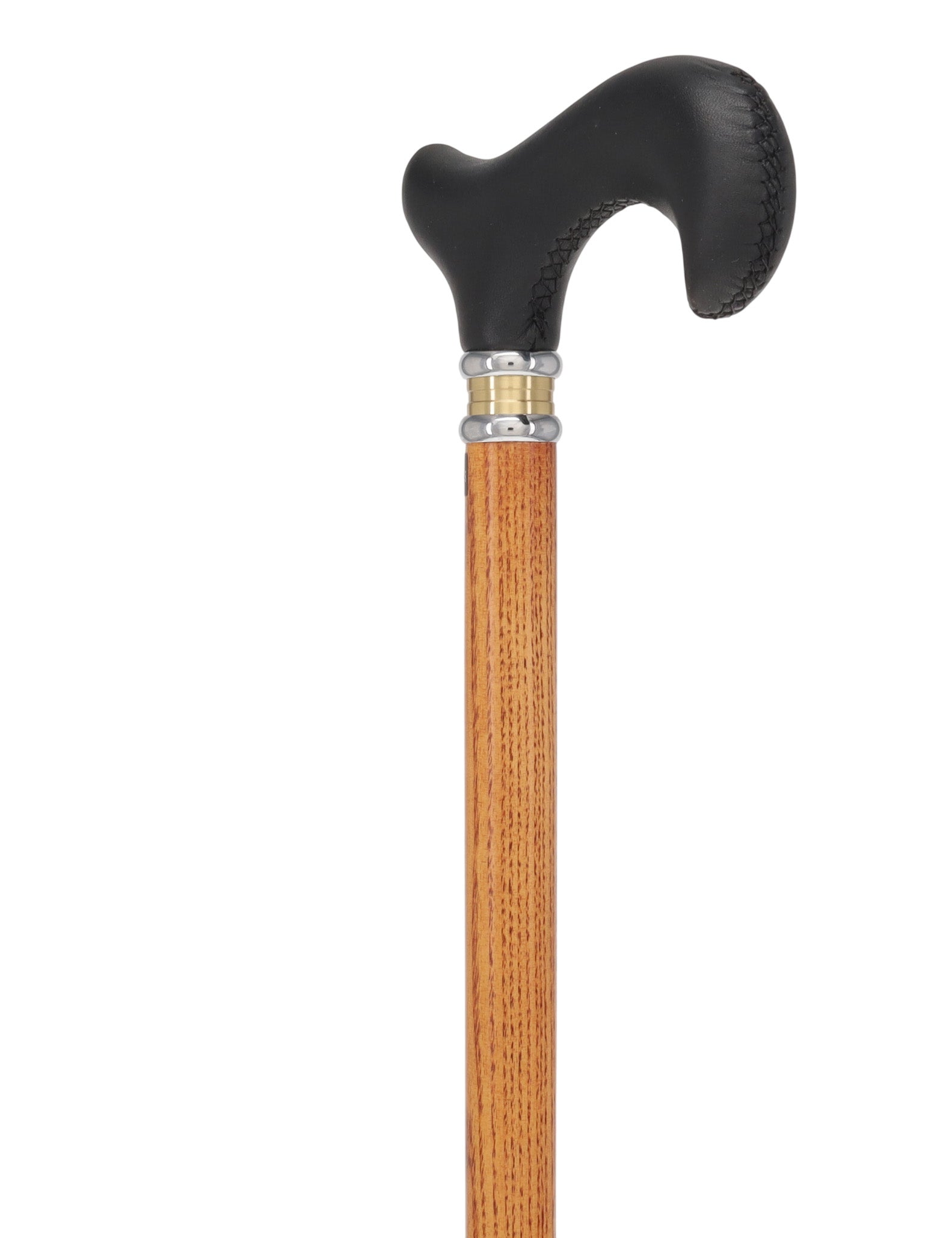 Soft Genuine Leather Grip Derby Cane: Natural Ash Shaft