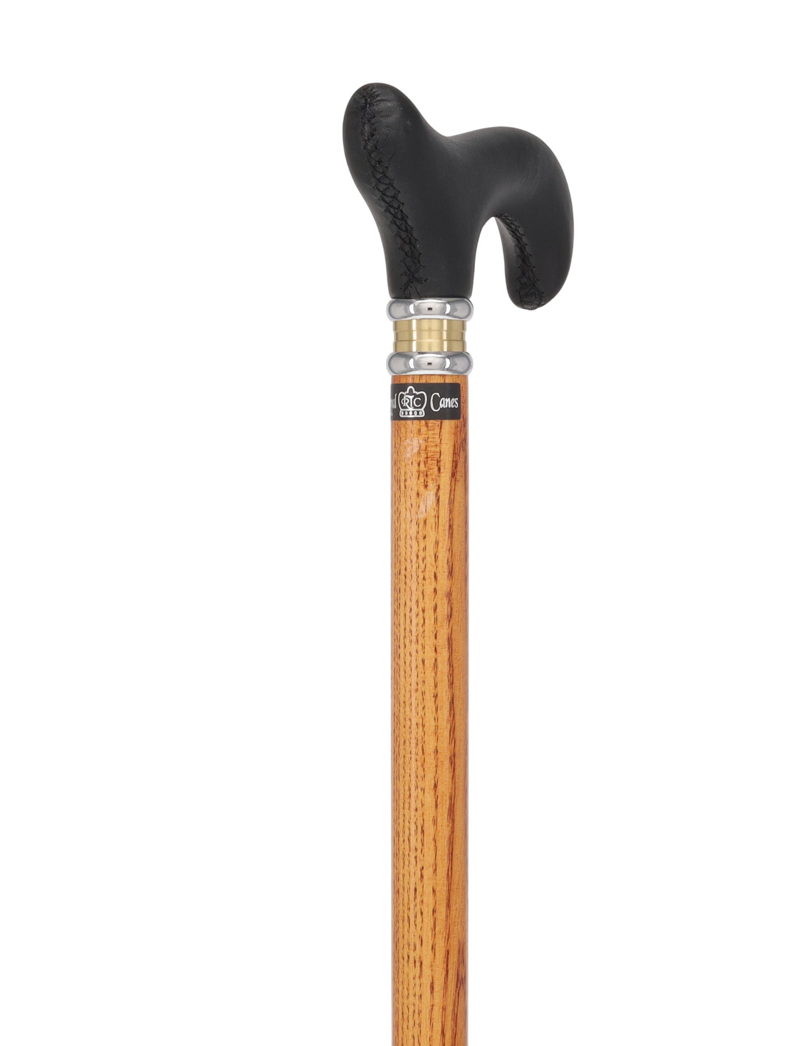 Soft Genuine Leather Grip Derby Cane: Natural Ash Shaft