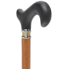 Soft Genuine Leather Grip Derby Cane: Natural Ash Shaft