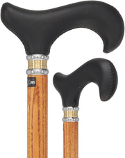 Soft Genuine Leather Grip Derby Cane: Natural Ash Shaft