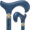 Blue Leather Derby Walking Cane With Blue Stained Ash Wood Shaft and Two-tone Collar