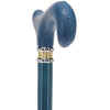 Blue Leather Derby Walking Cane With Blue Stained Ash Wood Shaft and Two-tone Collar