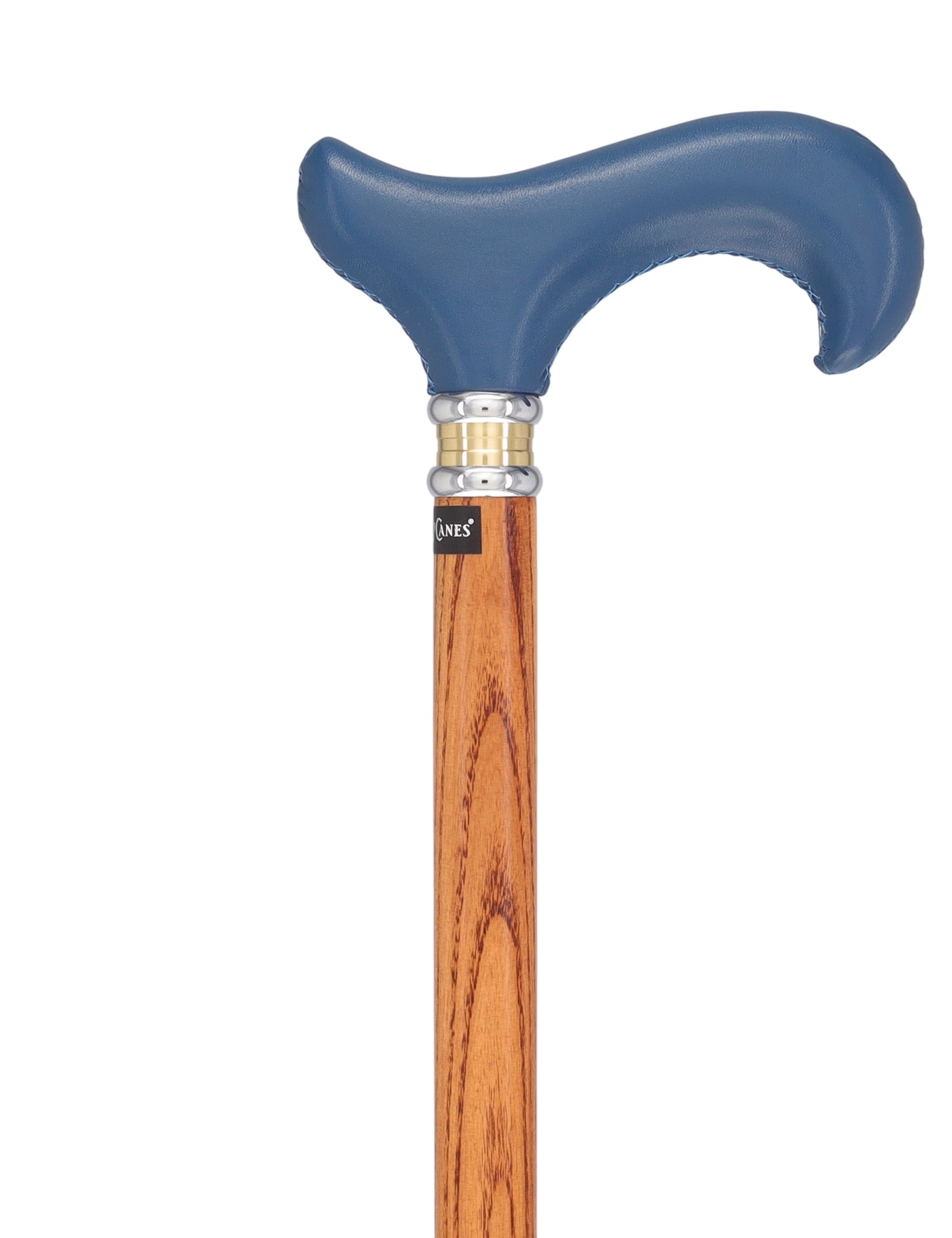 Soft Genuine Leather Grip: Blue Derby Cane, Espresso Ash Shaft