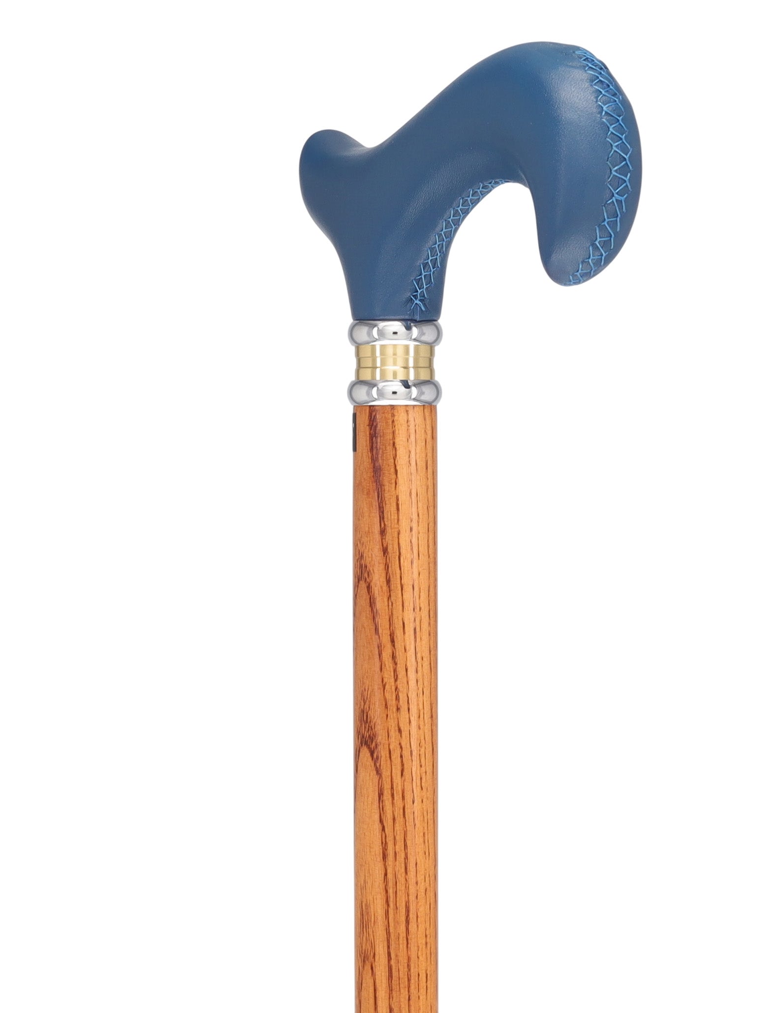Soft Genuine Leather Grip: Blue Derby Cane, Espresso Ash Shaft