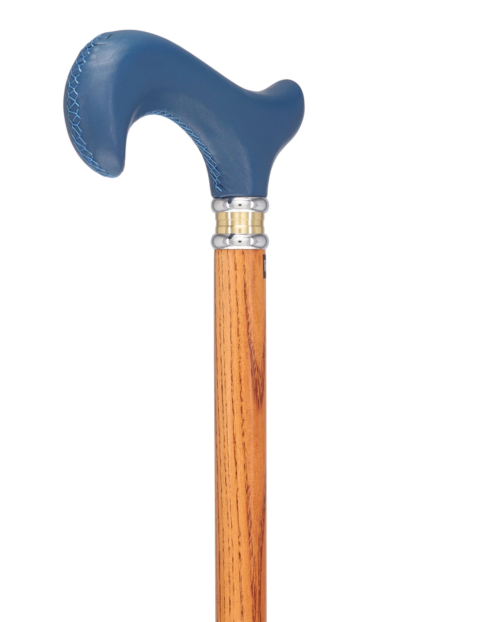 Soft Genuine Leather Grip: Blue Derby Cane, Espresso Ash Shaft
