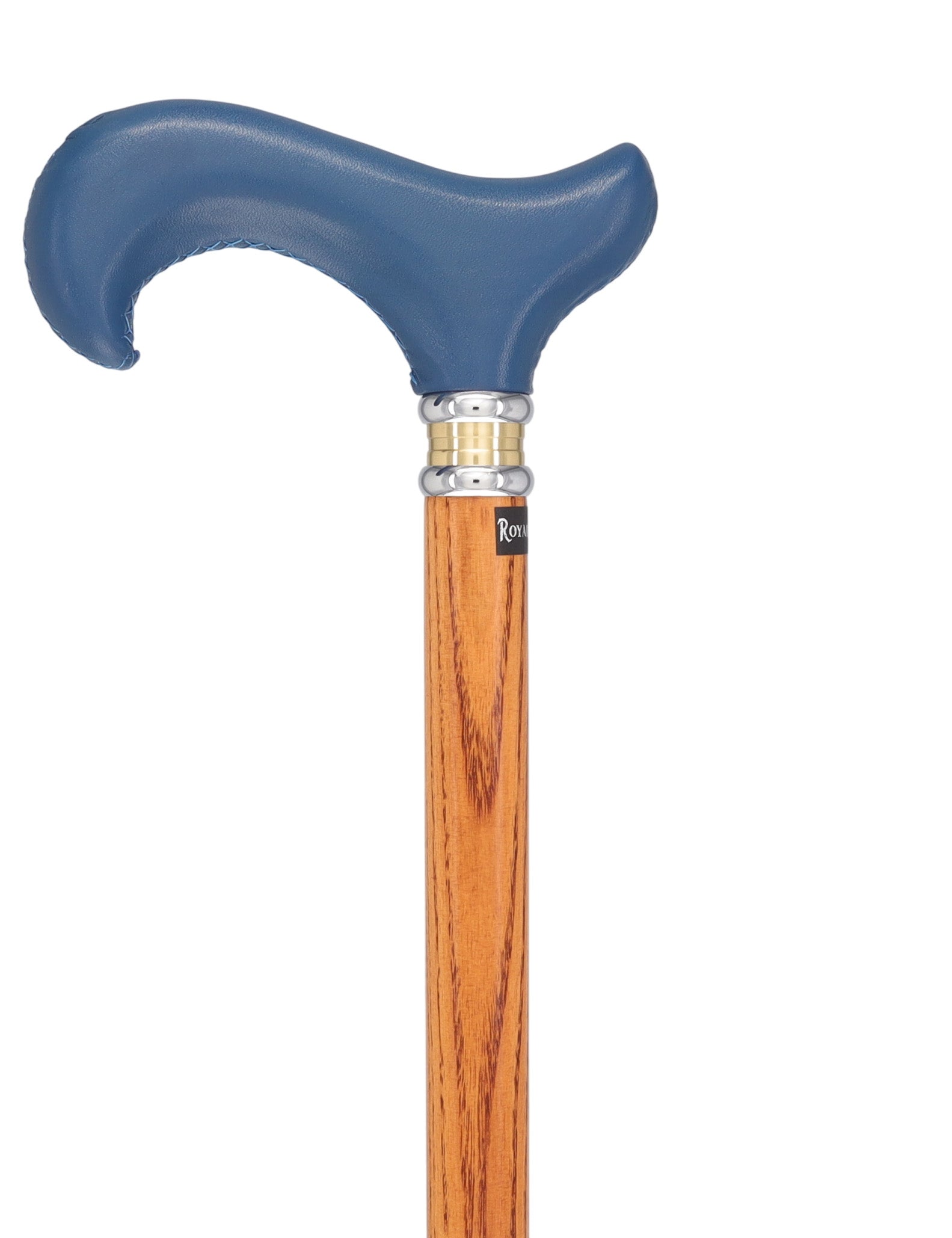 Soft Genuine Leather Grip: Blue Derby Cane, Espresso Ash Shaft