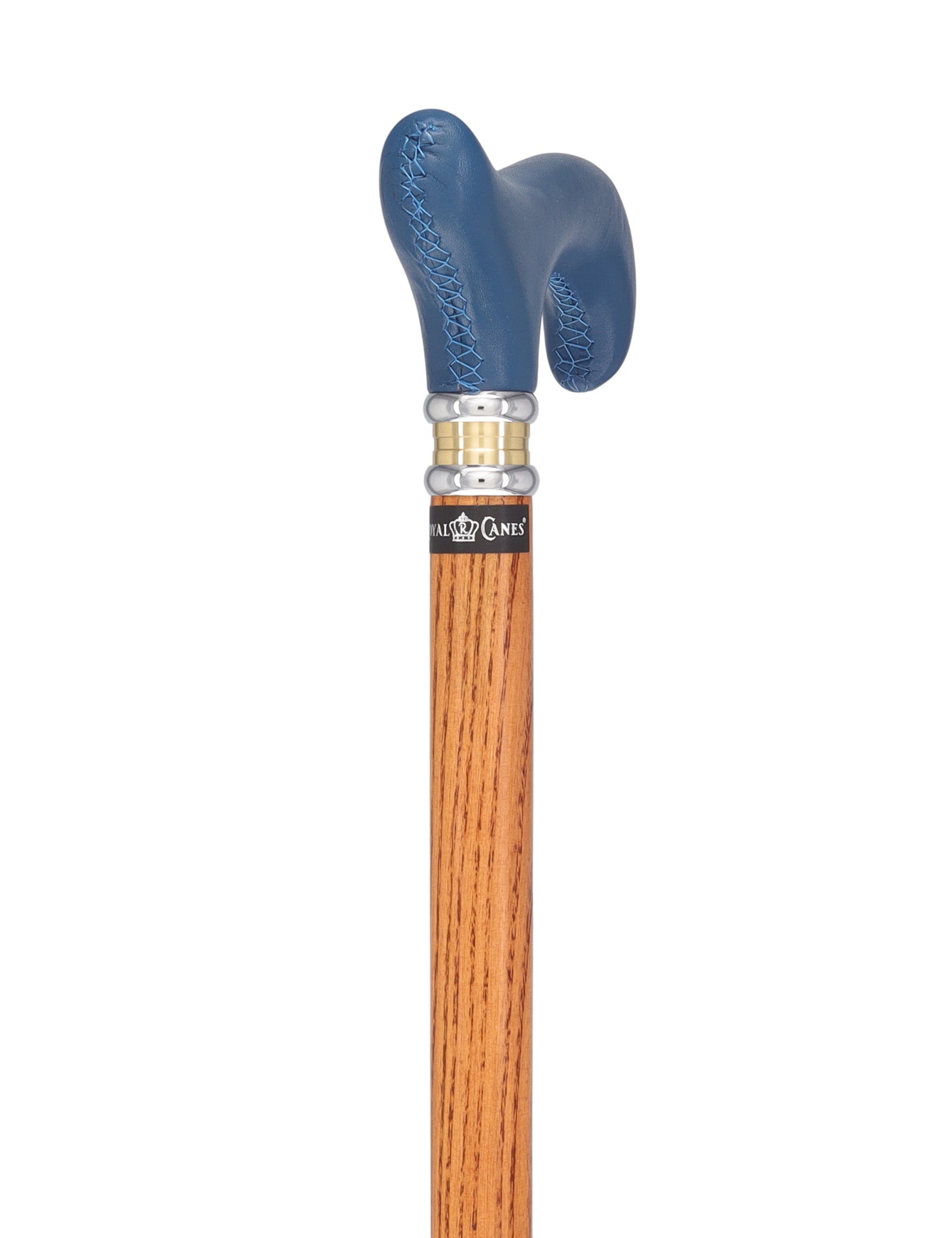 Soft Genuine Leather Grip: Blue Derby Cane, Espresso Ash Shaft