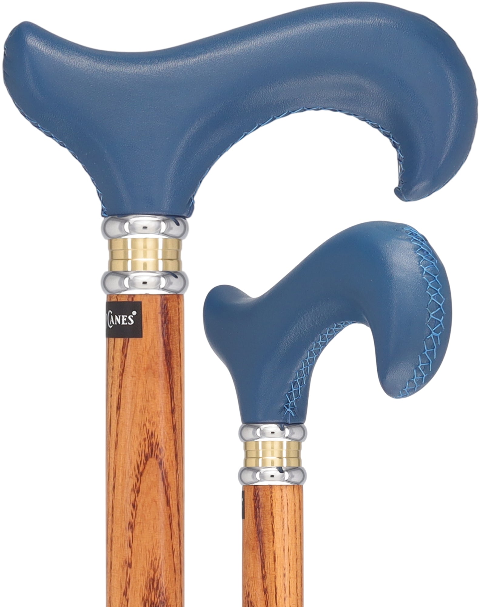 Soft Genuine Leather Grip: Blue Derby Cane, Espresso Ash Shaft