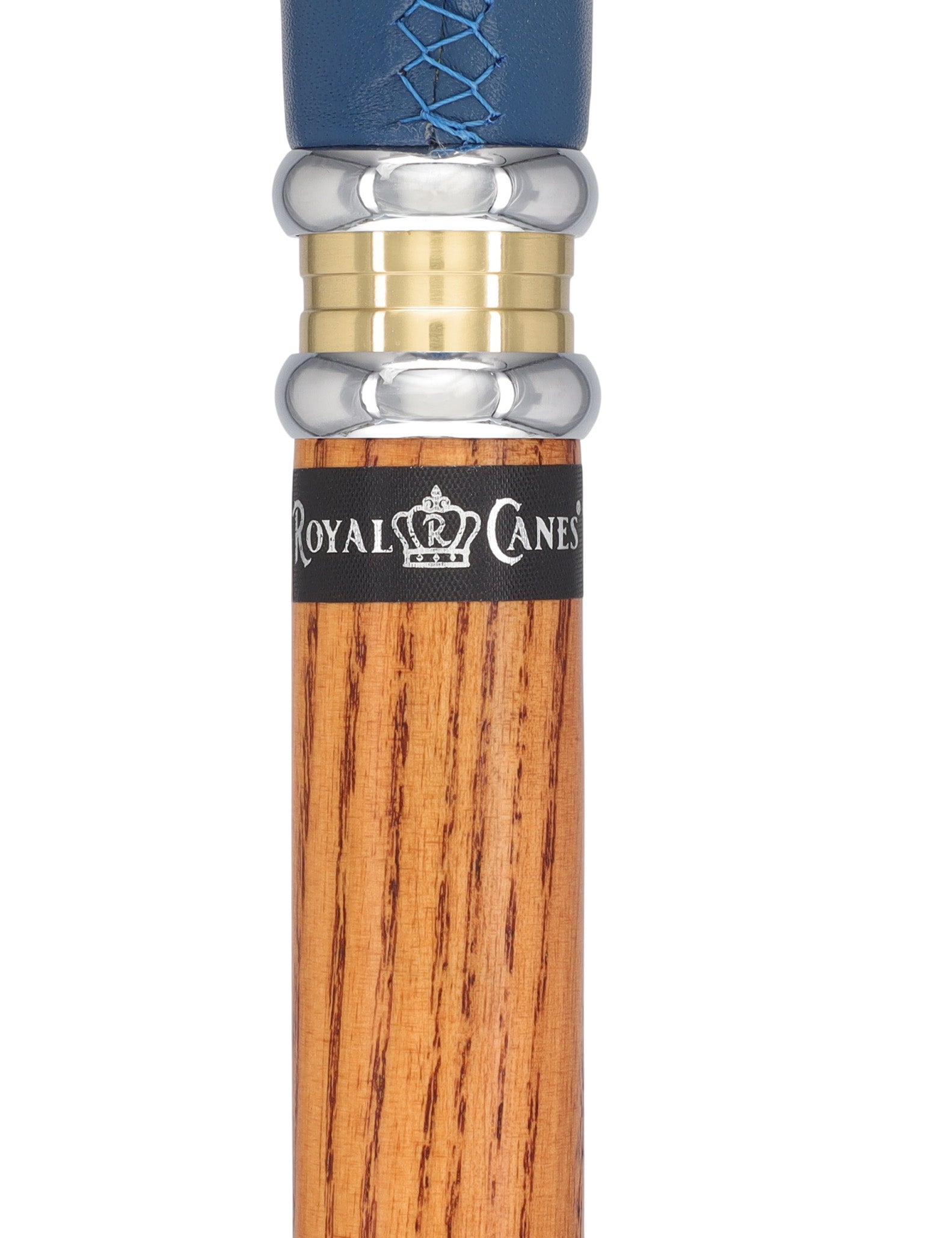 Soft Genuine Leather Grip: Blue Derby Cane, Espresso Ash Shaft