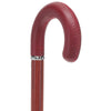 Burgundy Leather Tourist Walking Cane With Padauk Wood Shaft and Silver Collar