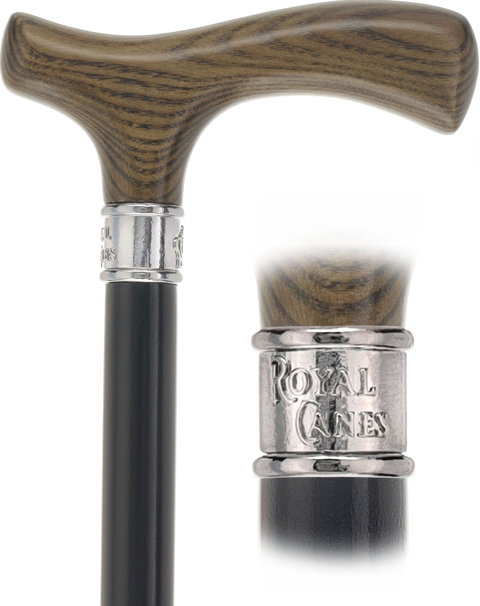 Royal Canes Classic Fritz: Wood-Stained, Pewter Collar (Standard & Slim Profiles)