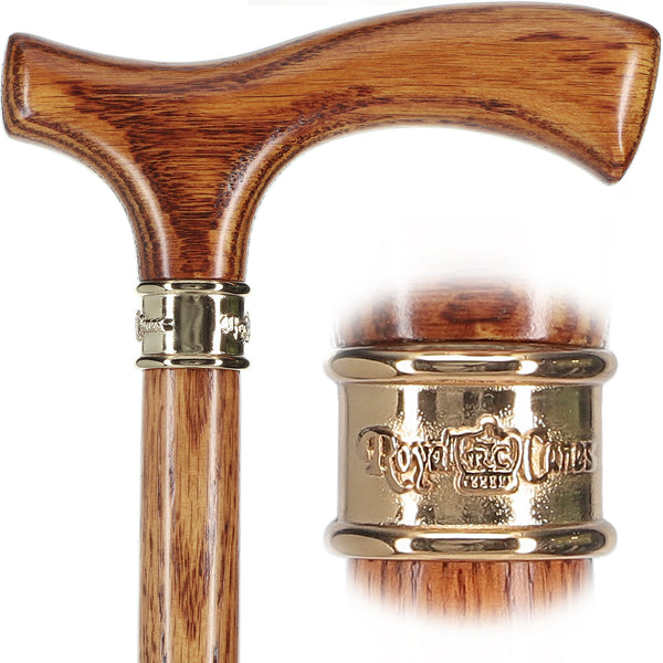 Elegant Fritz Oak Cane w/ Embossed Brass Collar