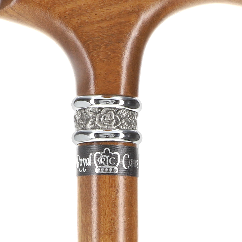 Genuine Afromosia Fritz Cane - Intricate Pewter Collar