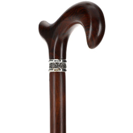 Scratch & Dent Derby Walking Cane With Exotic Cocobolo Wood Shaft and Pewter Rose Collar V1373