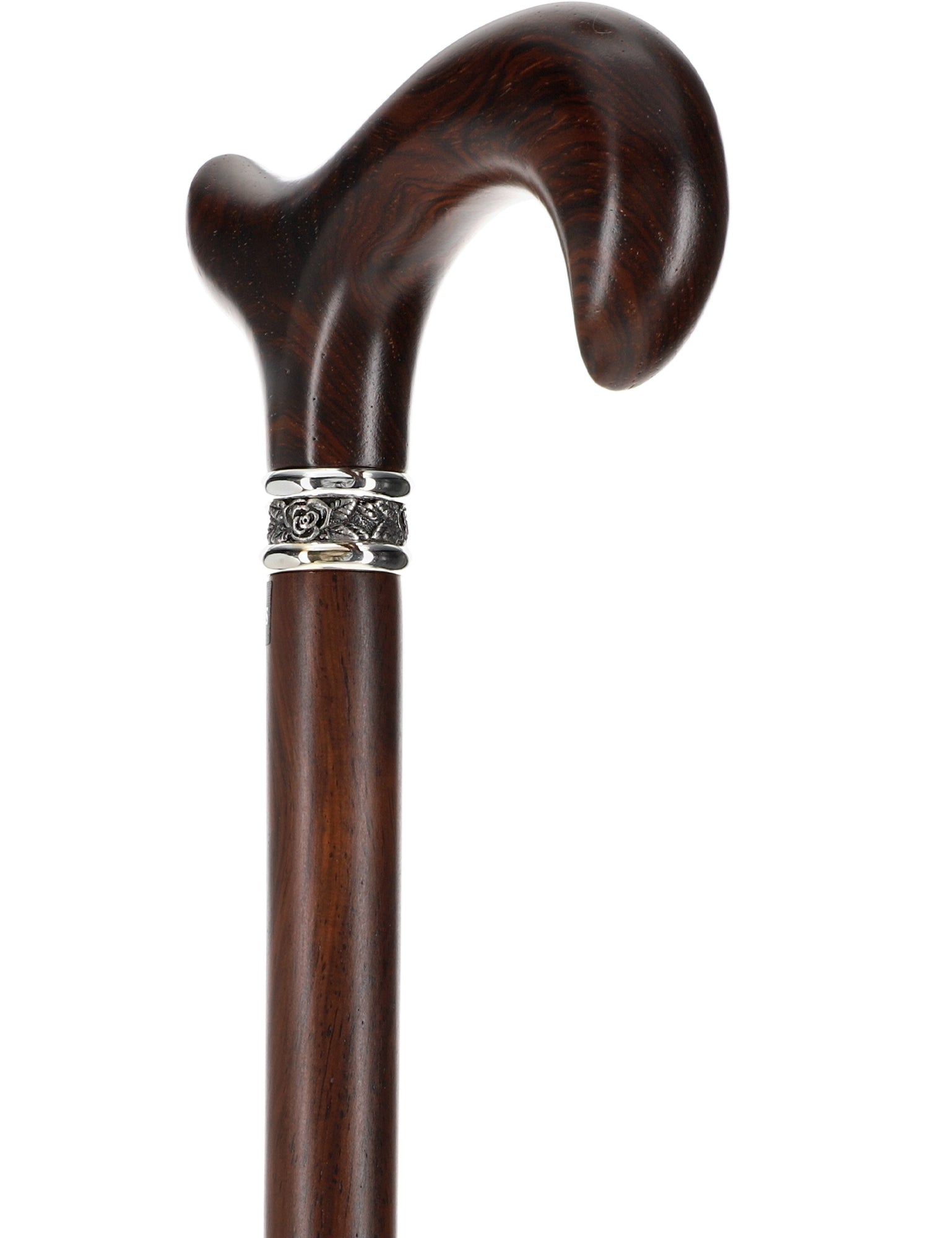 Luxury Derby Cane: Streaking Genuine Cocobolo Wood, Pewter Collar