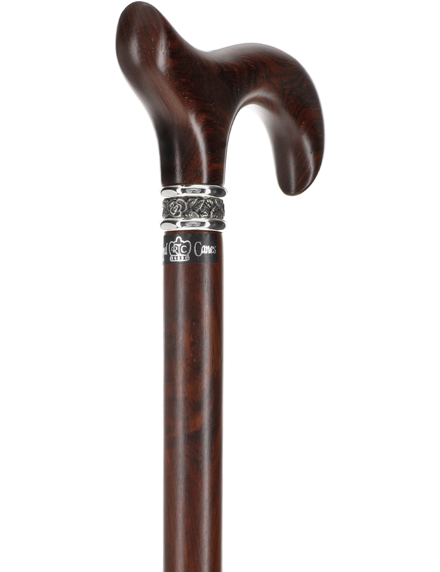 Luxury Derby Cane: Streaking Genuine Cocobolo Wood, Pewter Collar