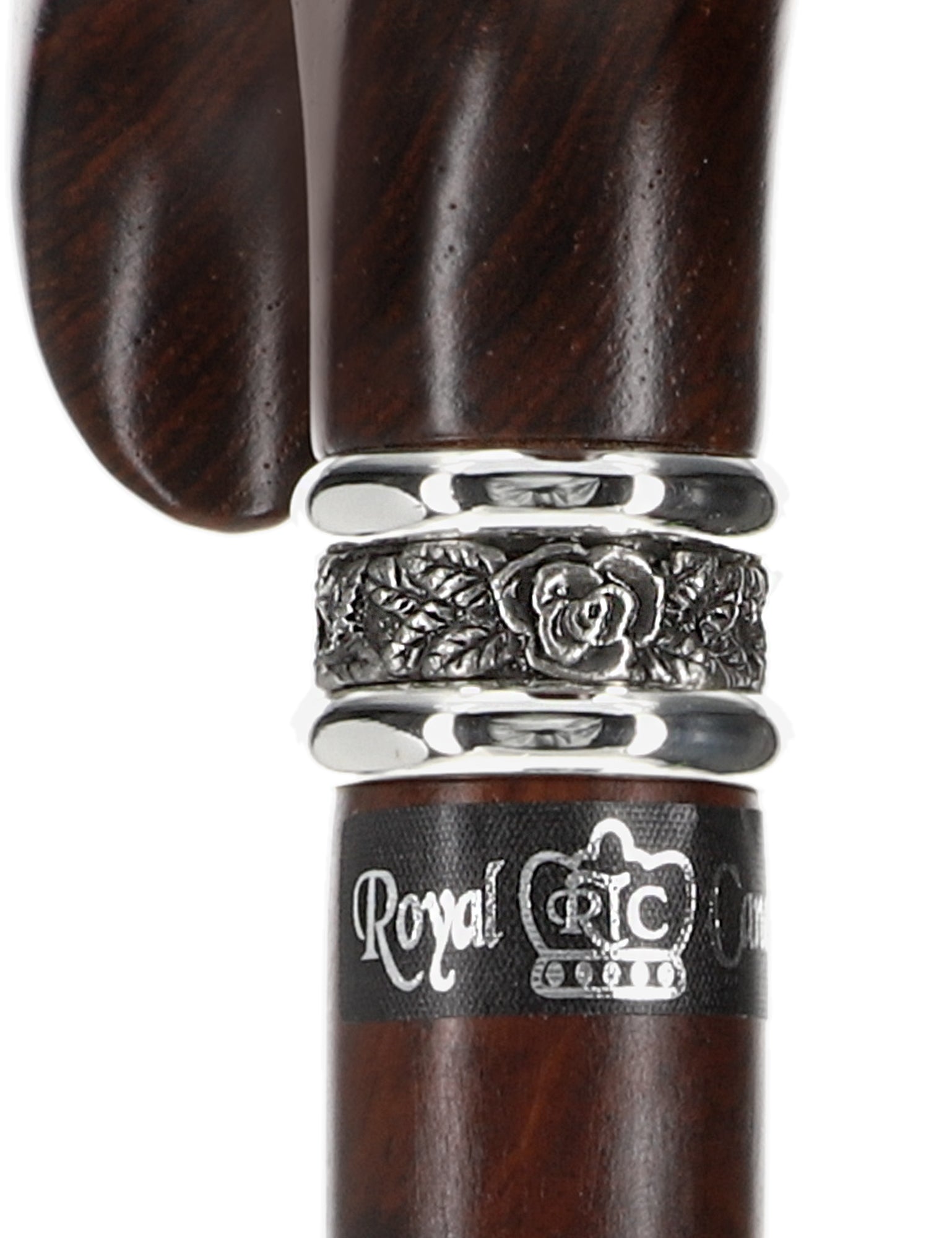Luxury Derby Cane: Streaking Genuine Cocobolo Wood, Pewter Collar