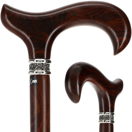 Scratch and Dent Derby Walking Cane With Exotic Cocobolo Wood Shaft and Pewter Rose Collar V1261