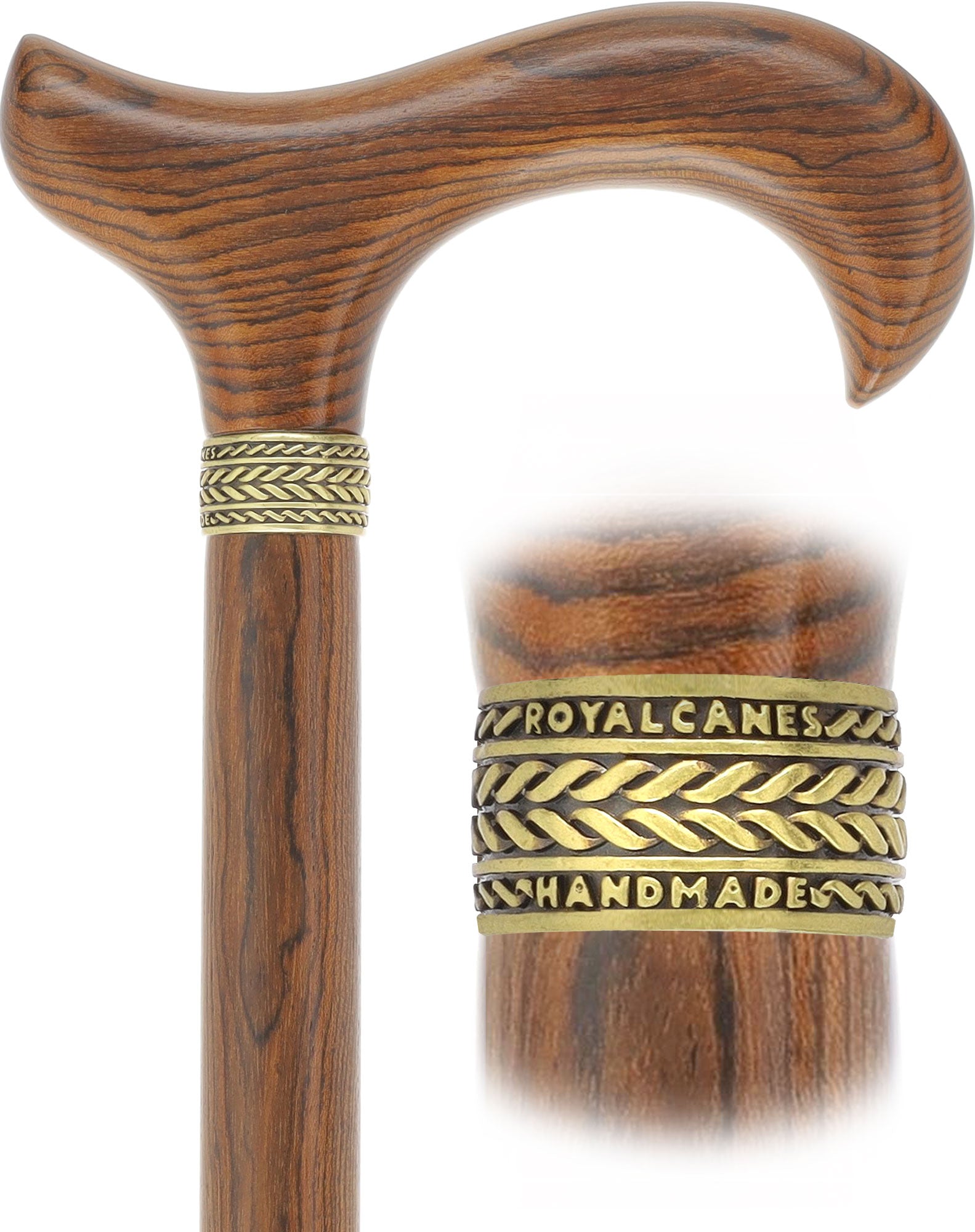 Luxury Natural Bocote Wood Derby Cane - Nature's Design - Collar Option