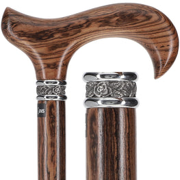 Scratch and Dent Derby Walking Cane With Genuine Bocote Wood Shaft and Pewter Rose Collar V1189
