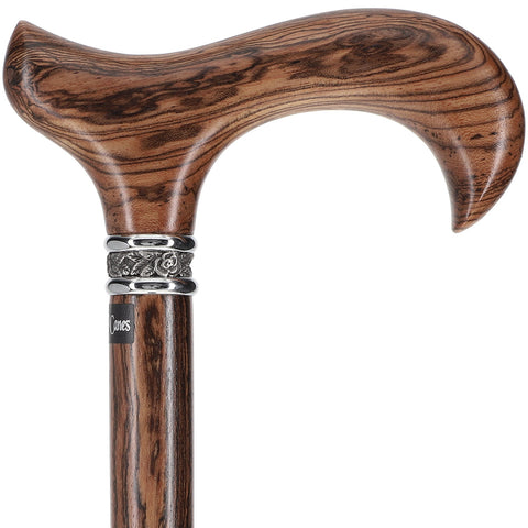Scratch and Dent Derby Walking Cane With Genuine Bocote Wood Shaft and Pewter Rose Collar V1220