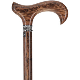 Scratch and Dent Derby Walking Cane With Genuine Bocote Wood Shaft and Pewter Rose Collar V1193